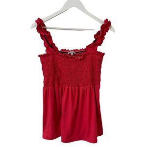 White Birch Pink Smocked Flowy Womens Top Ruffled Straps Small